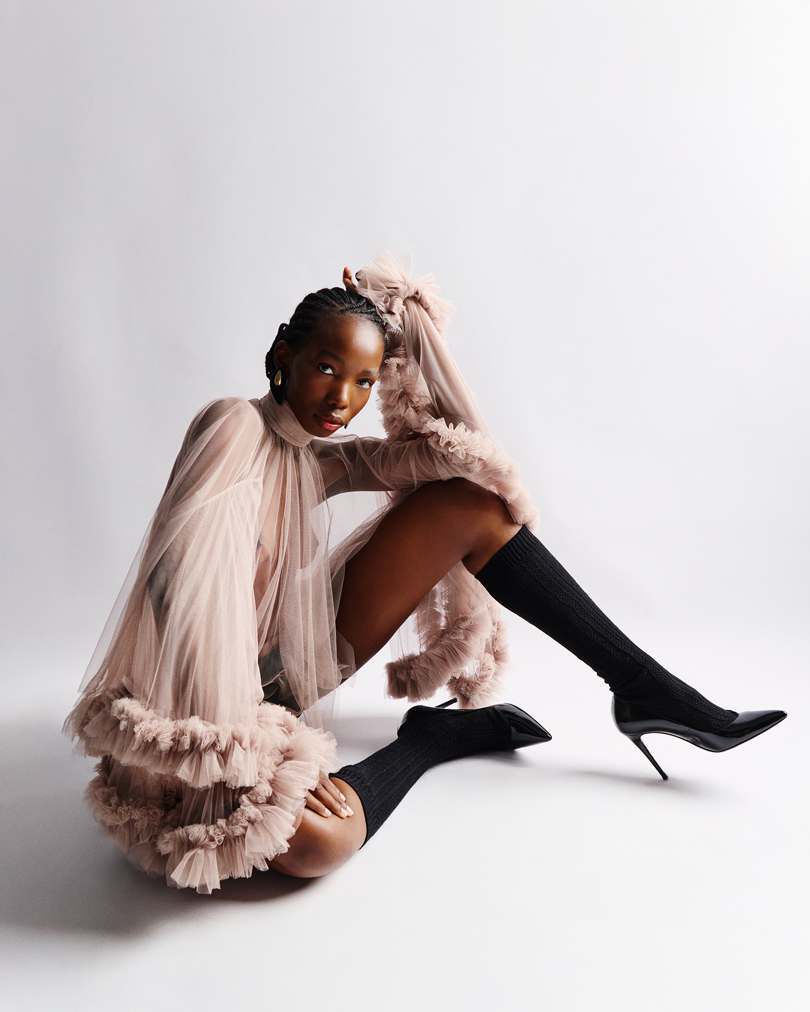 Beautiful model in studio posing for fashion editorial with Casa Calafat, Lola Casademunt, Tezenis, Calzedonia and Magrit. Shooting by Roberto Maroto